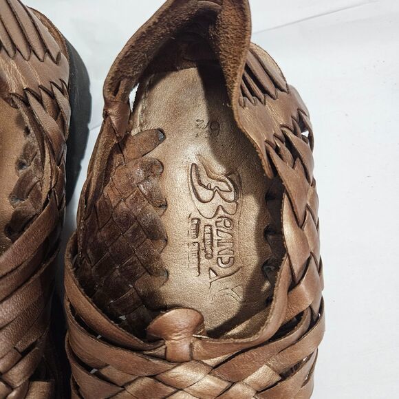 Brand X Huaraches Woven Leather Sandals Flats with Chunky Sole Size 6.5 Brown - Picture 4 of 9